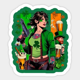 Irish Female Comic Book Hero with Leprechaun Sticker
